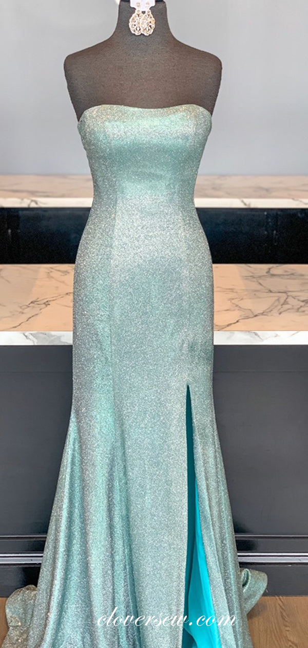 Tiffany Blue Shiny Satin Strapless Sheath Prom Dresses,CP0334