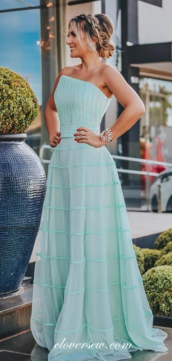 Tiffany Blue Tulle Strapless A-line Fashion Prom Dresses,CP0290