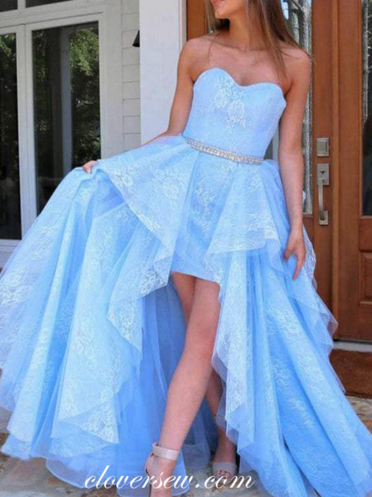 Two Piece Detachable Ruffles Skirt High Low Strapless Prom Dresses, CP0865