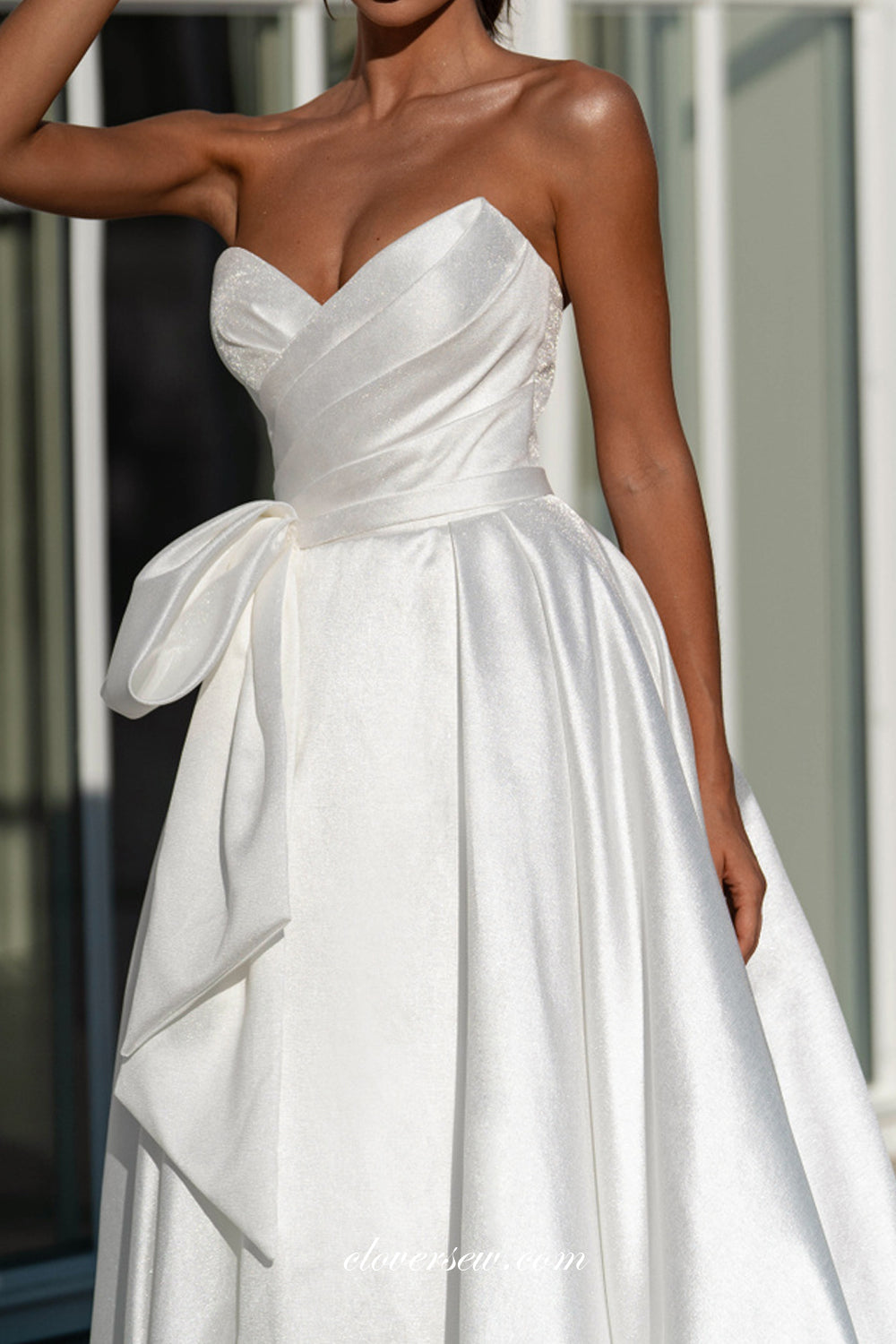 White Satin Strapless A-line Elegant Simple Wedding Dresses, CW0337