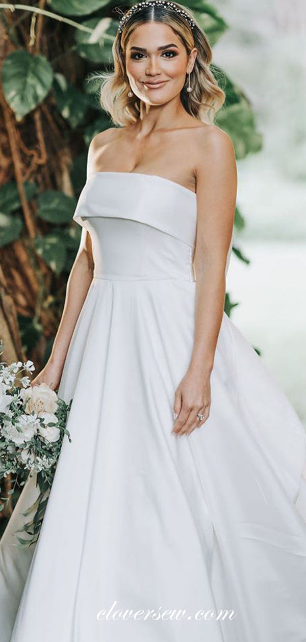 White Satin Strapless A-line Elegant Wedding Dresses,CW0151