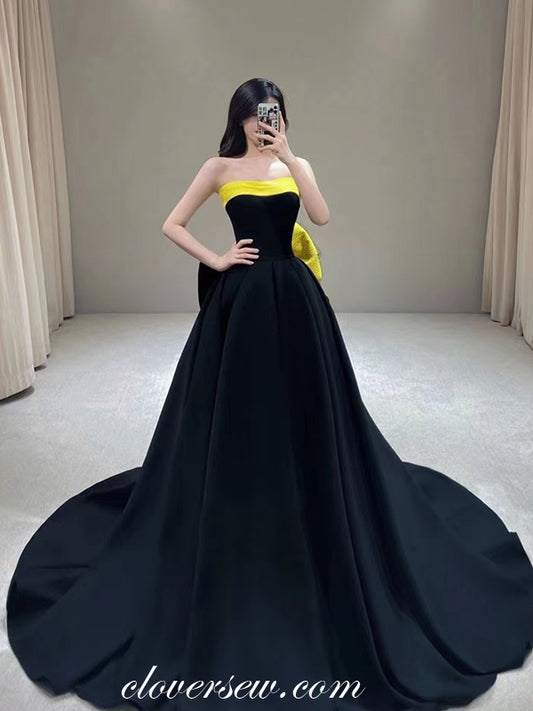 Yellow And Black Strapless With Bowknot Fashion Formal Dresses,CP0823