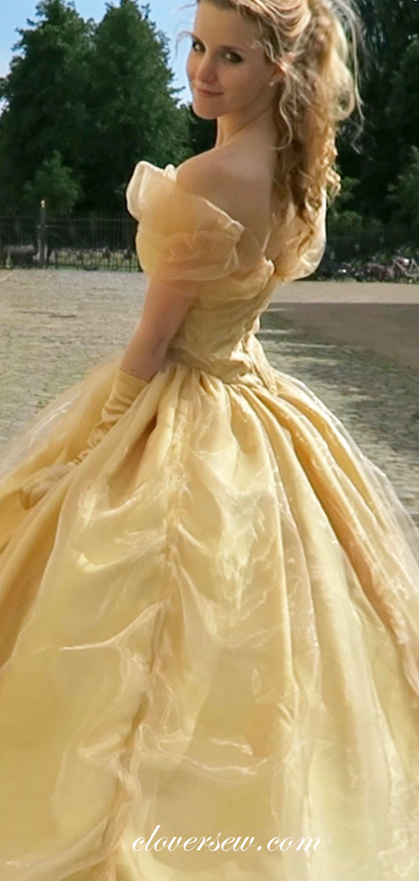 Yellow Organza Off The Shoulder Ball Gown Prom Dresses, CP0109